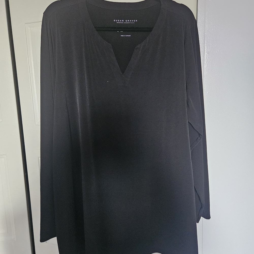 Susan Graver Black Long Sleeve V-Neck Tunic Shirt
